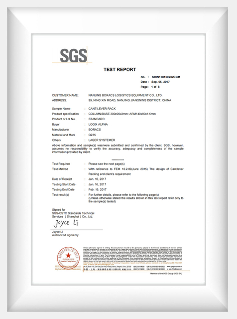 FEM certificate industrial racking